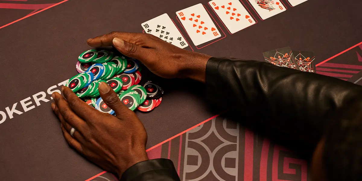 A player winning a massive Pot Limit Omaha pot.