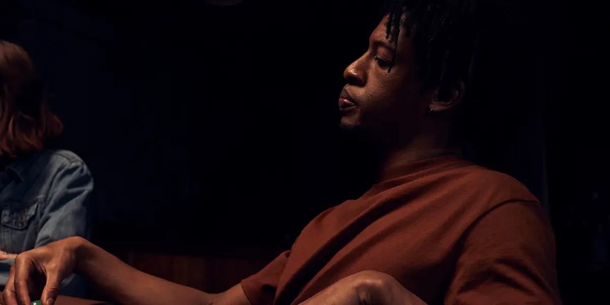 Poker player thinking during a hand at the table