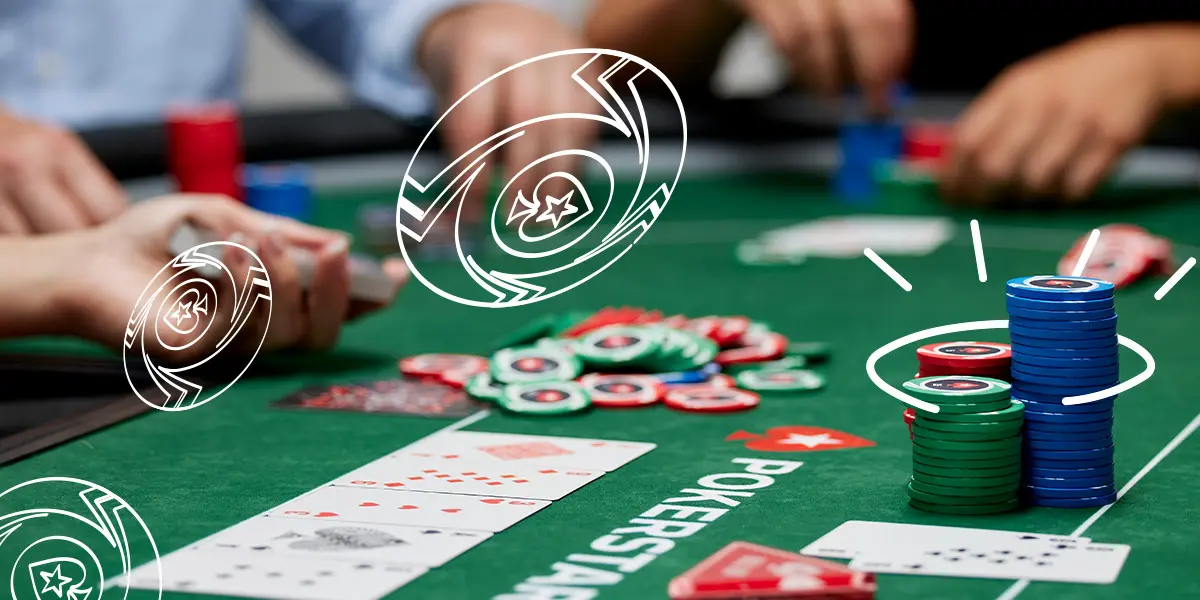 Poker table with chips during a river decision