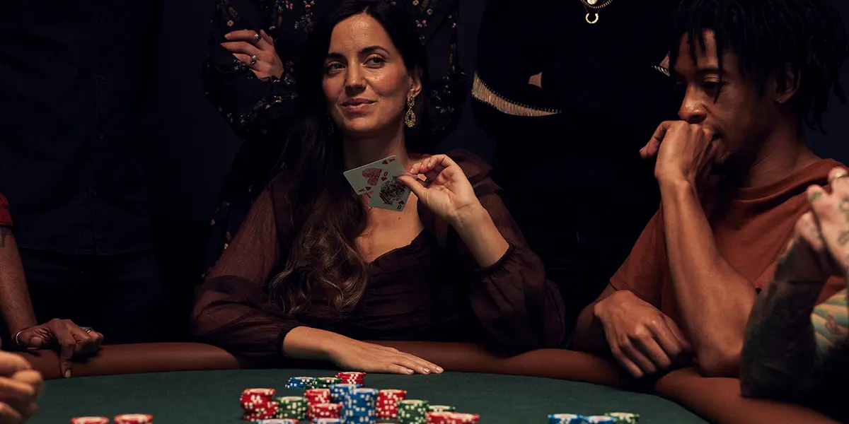 A poker player folding ace-high after facing a small bet on the river.