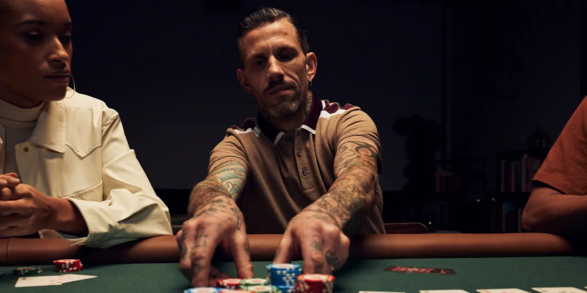 Poker player pulling a huge bluff