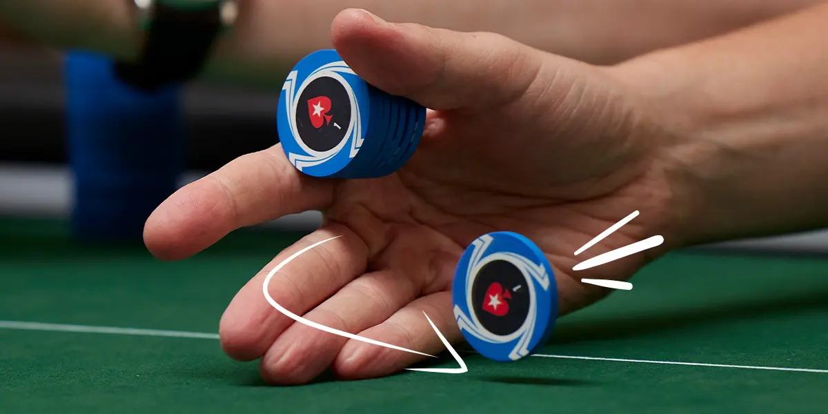 Poker player performing a chip trick at the table