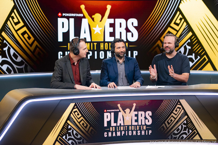 James Hartigan, Joe Stapleton and Griffin Benger in the PokerStars Live commentary booth