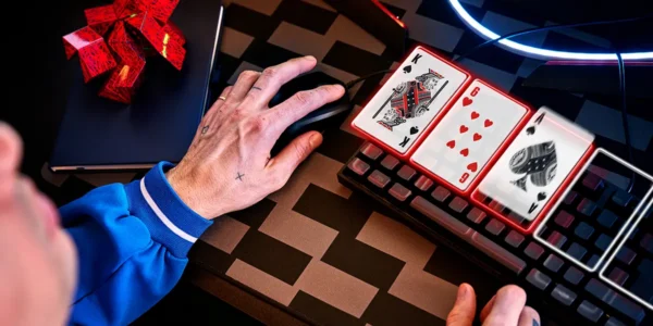 Poker player analysing their poker strategy between session.